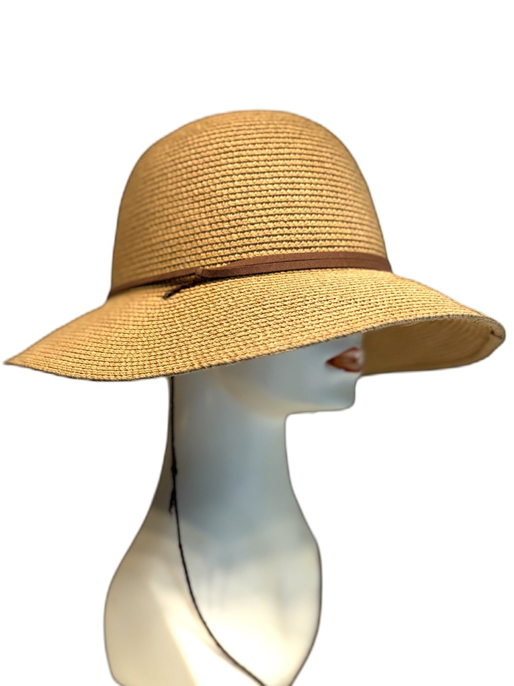 FURTALK Women's Wide Brim Straw Sun Hat Tan w Chin Cord UPF - Sz M/L